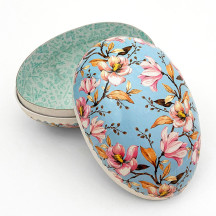 6" Blue Springtime Flowers Papier Mache Easter Egg Container ~ Germany